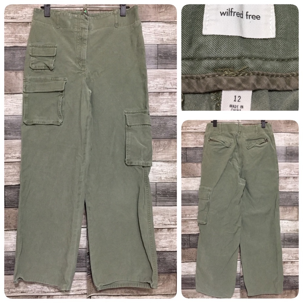 Wilfred Free Wide Leg Cargo Pants Women’s 12 Green Stretch (Inseam 28.5)